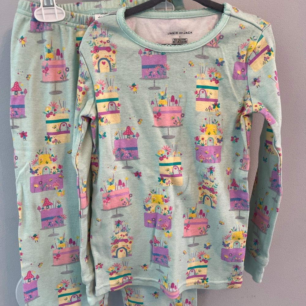 Kids Pajamas - Mint Green with Colorful Cake Print